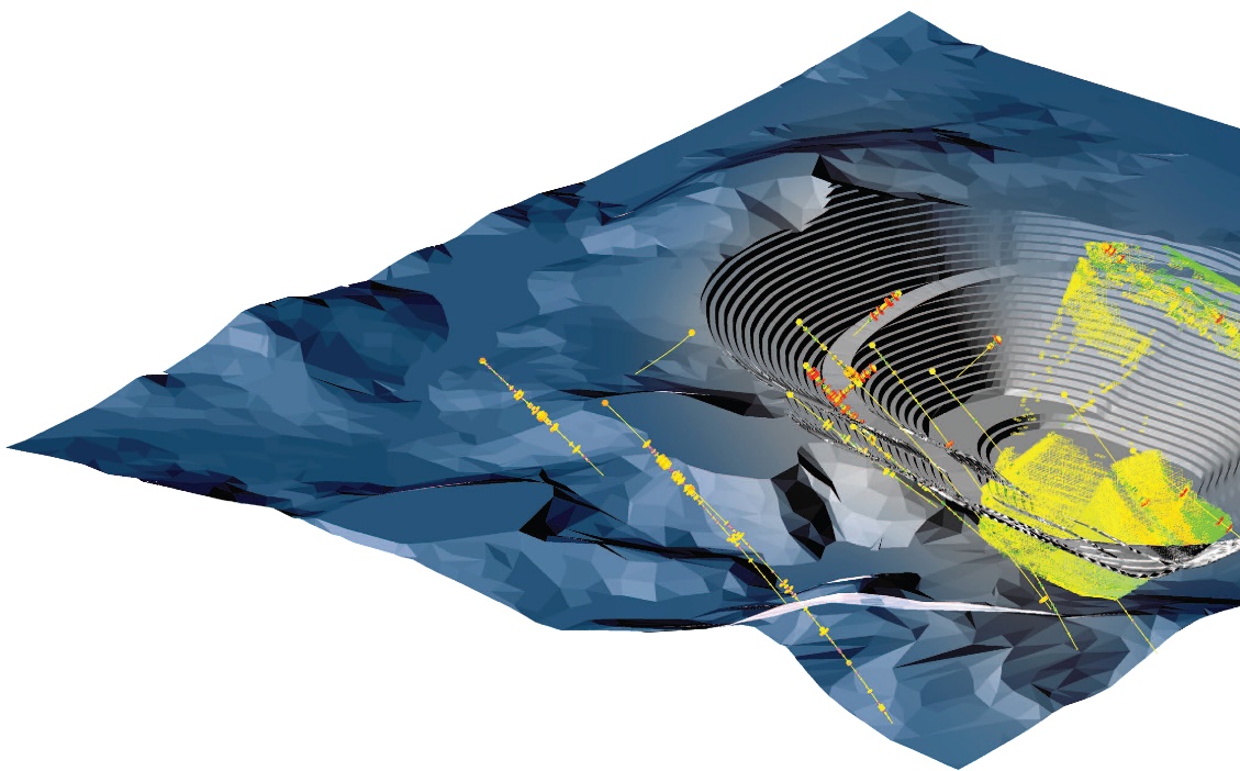 Modelo técnico tridimensional de una explotación minera